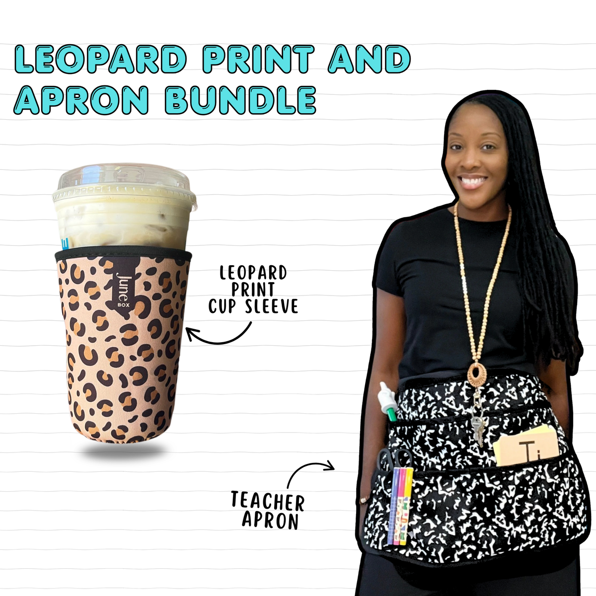 Cup Sleeve + Notebook Print Apron Bundle