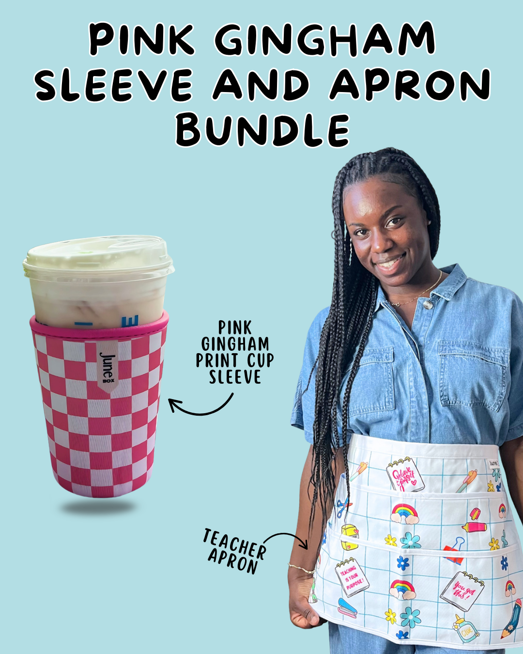 Cup Sleeve + Teacher Essential Print Apron Bundle