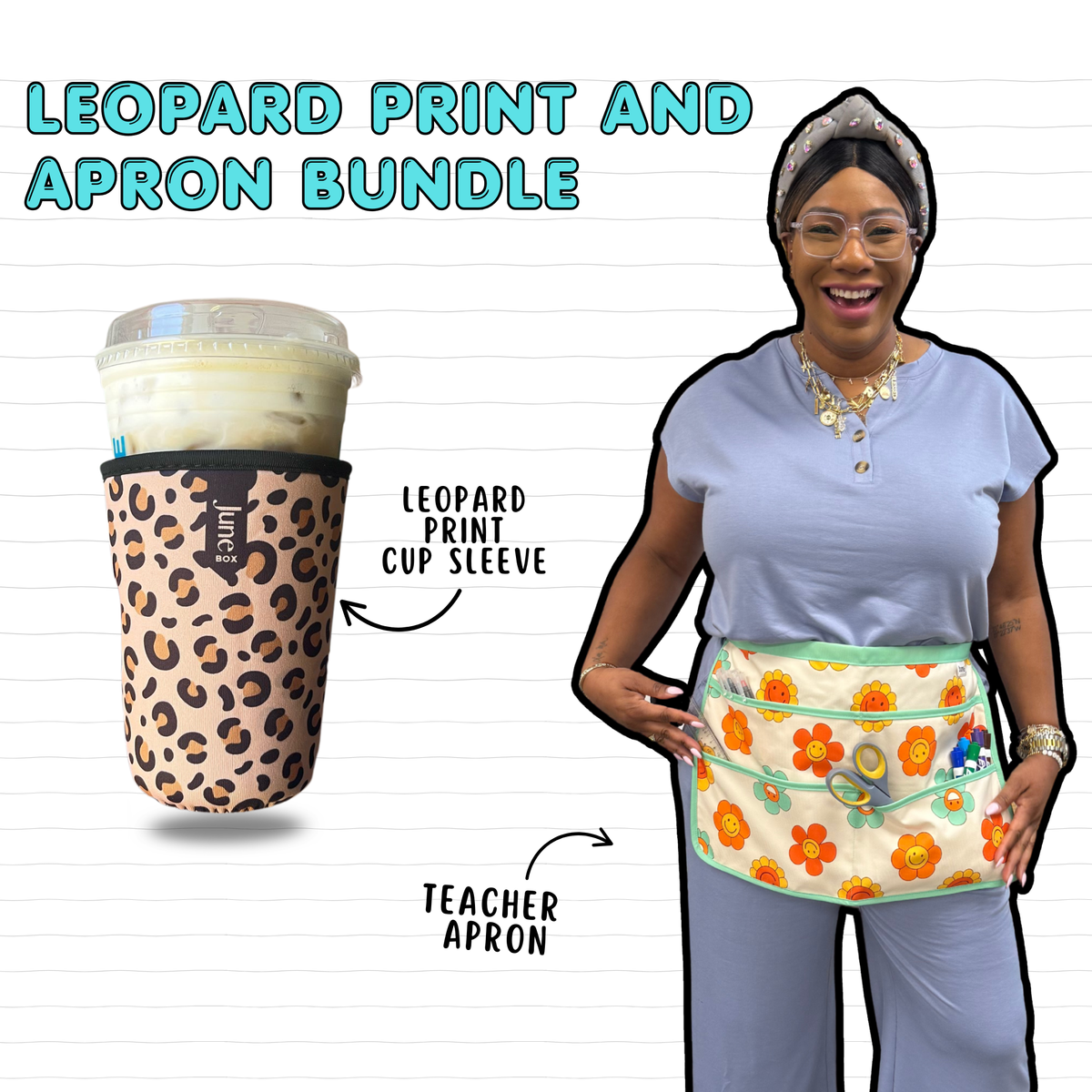 Cup Sleeve + Happy Flowers Print Apron Bundle