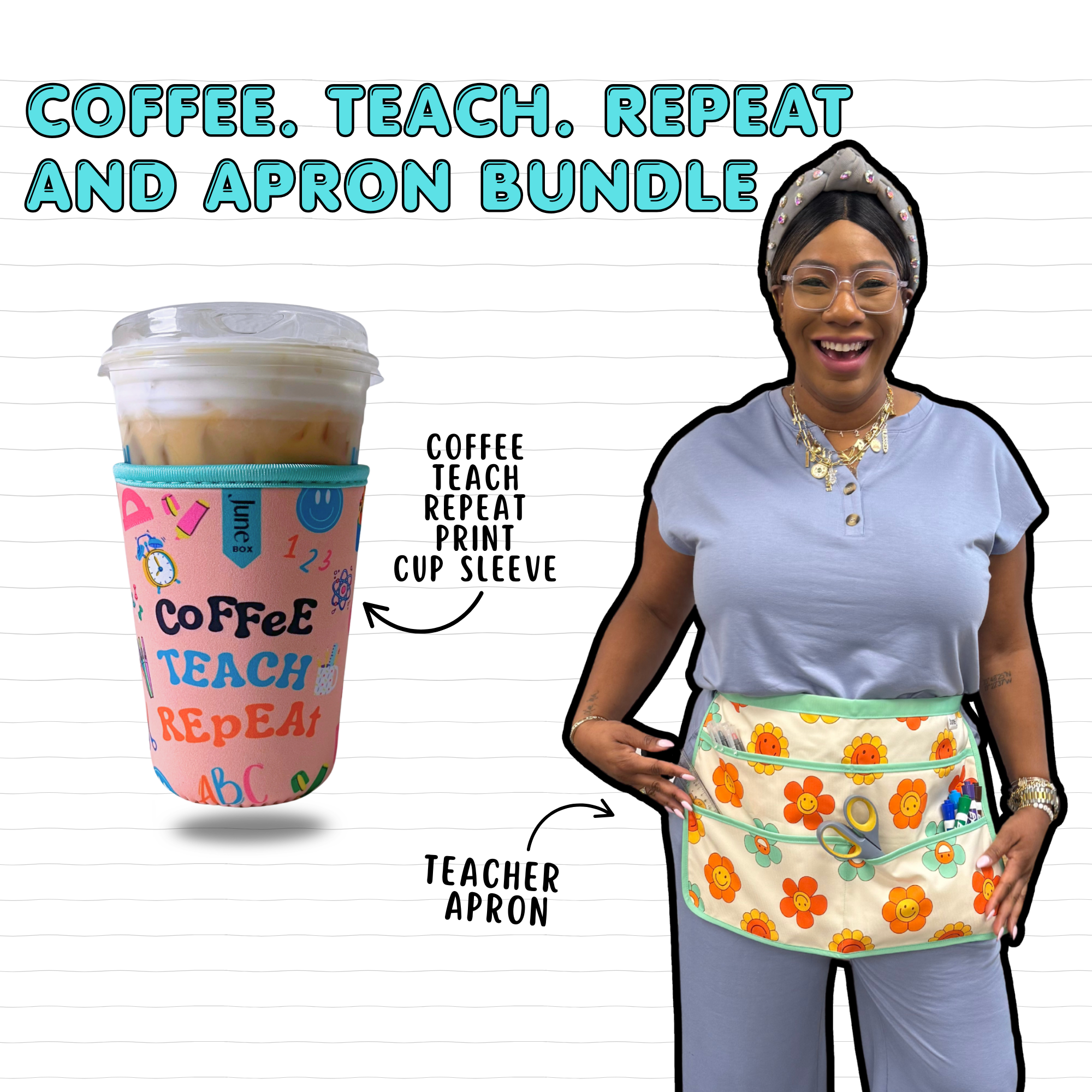 Cup Sleeve + Happy Flowers Print Apron Bundle