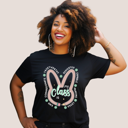 My Class Affirmation Bunny Tee-White Print