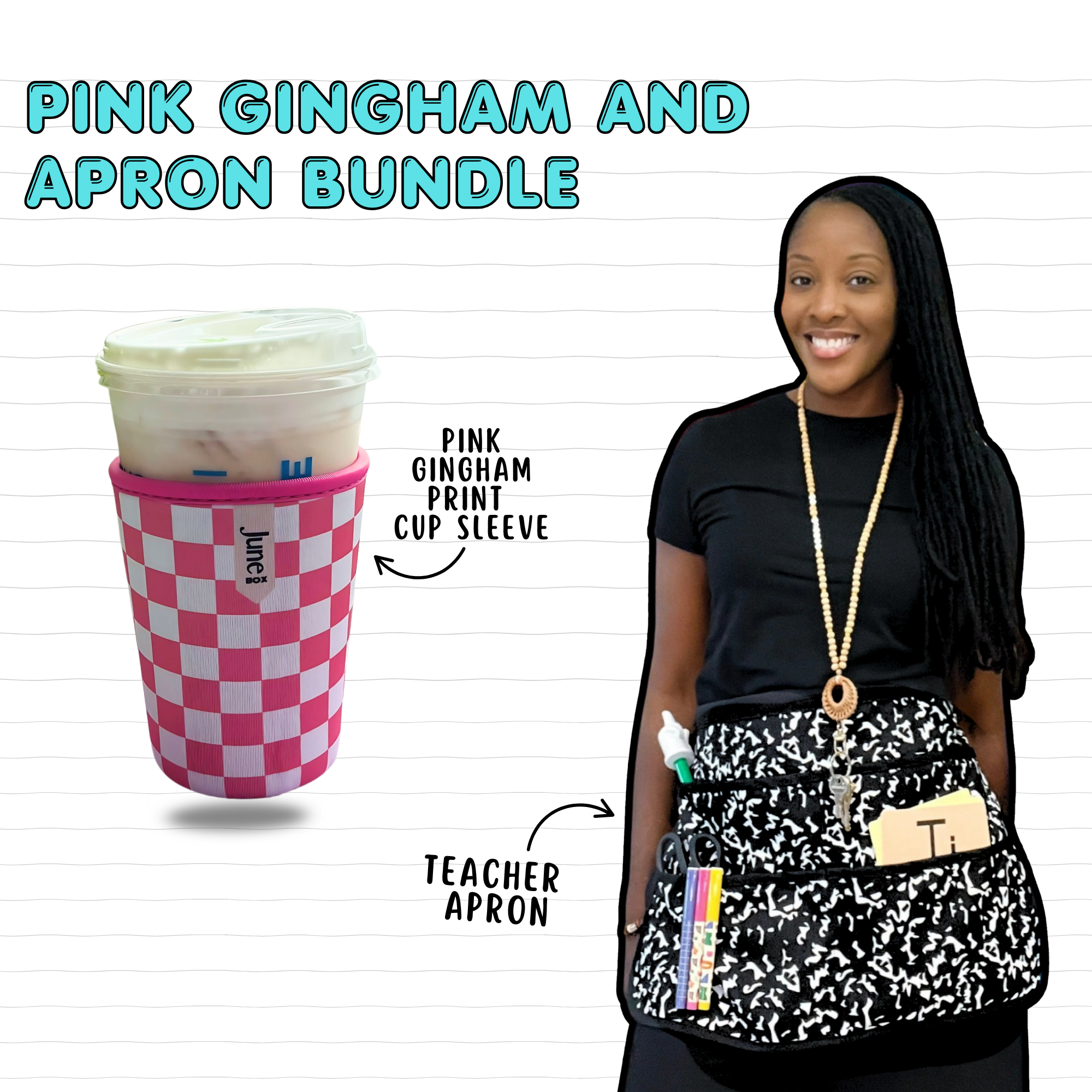 Cup Sleeve + Notebook Print Apron Bundle
