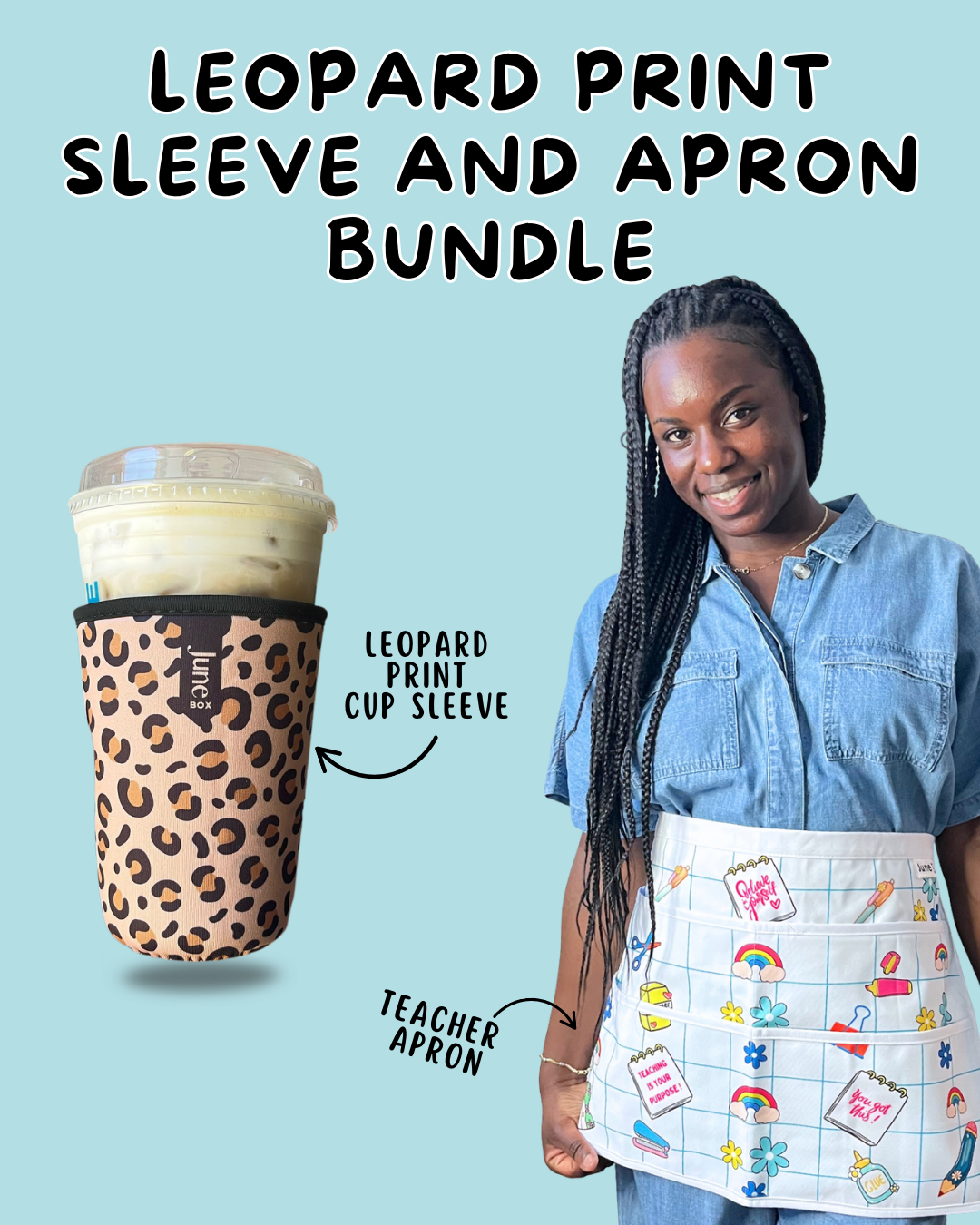 Cup Sleeve + Teacher Essential Print Apron Bundle