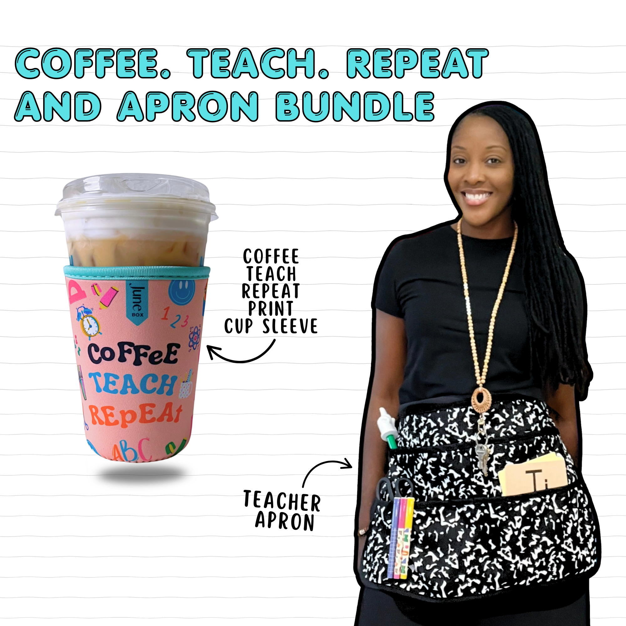 Cup Sleeve + Notebook Print Apron Bundle