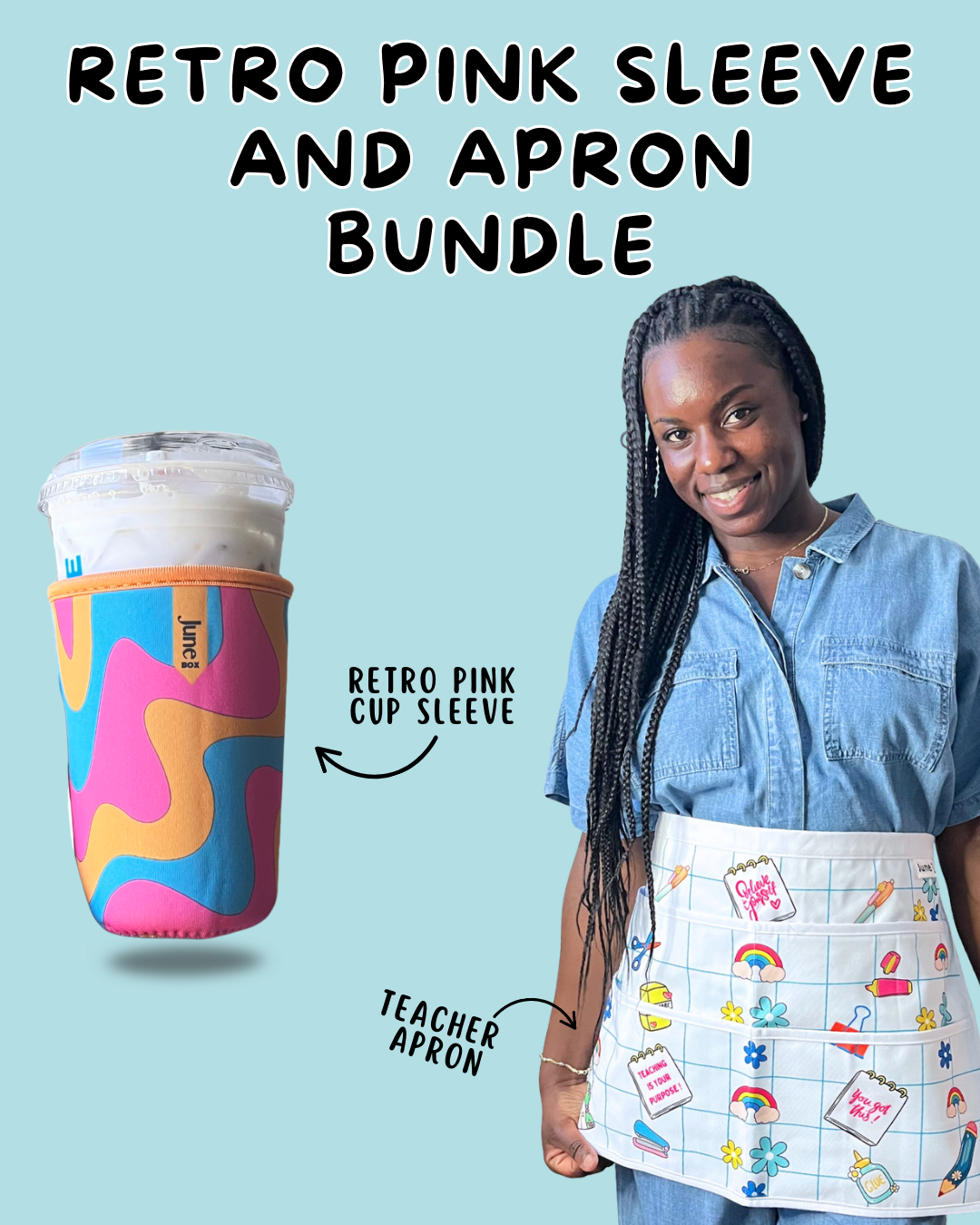 Cup Sleeve + Teacher Essential Print Apron Bundle