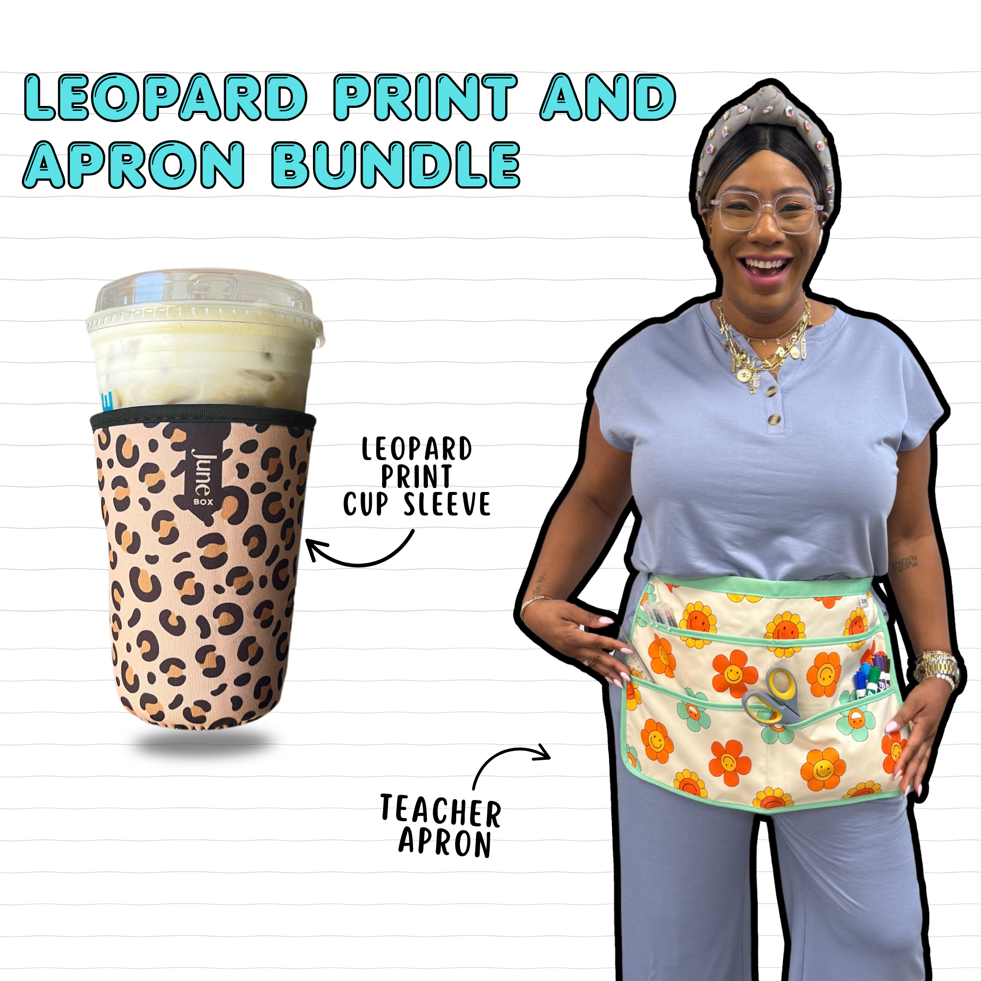 Cup Sleeve + Happy Flowers Print Apron Bundle