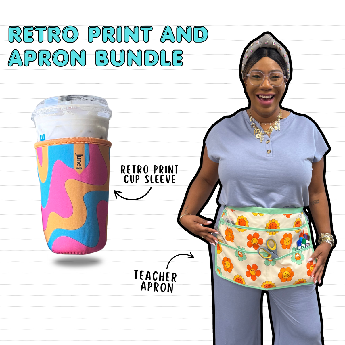 Cup Sleeve + Happy Flowers Print Apron Bundle