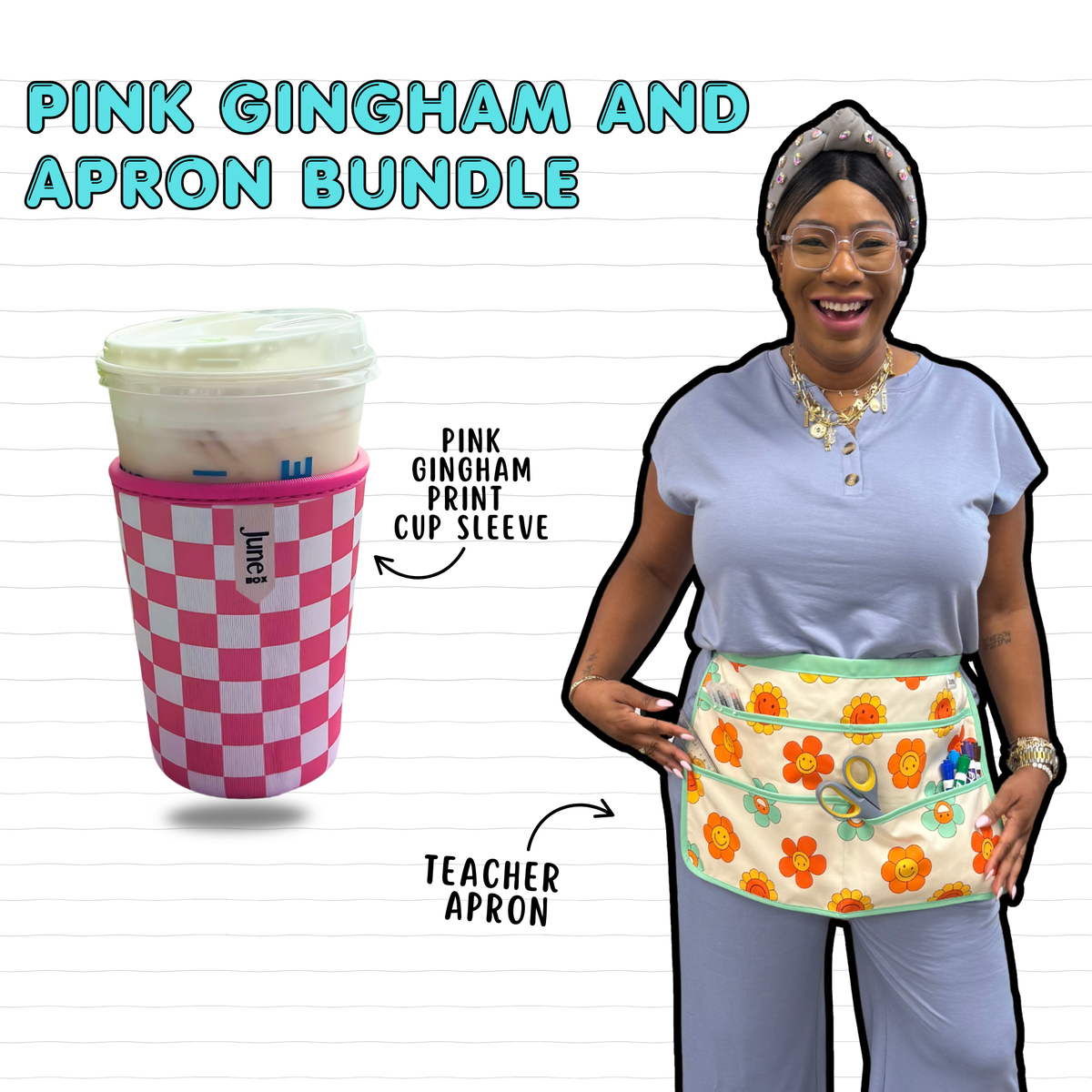 Cup Sleeve + Happy Flowers Print Apron Bundle
