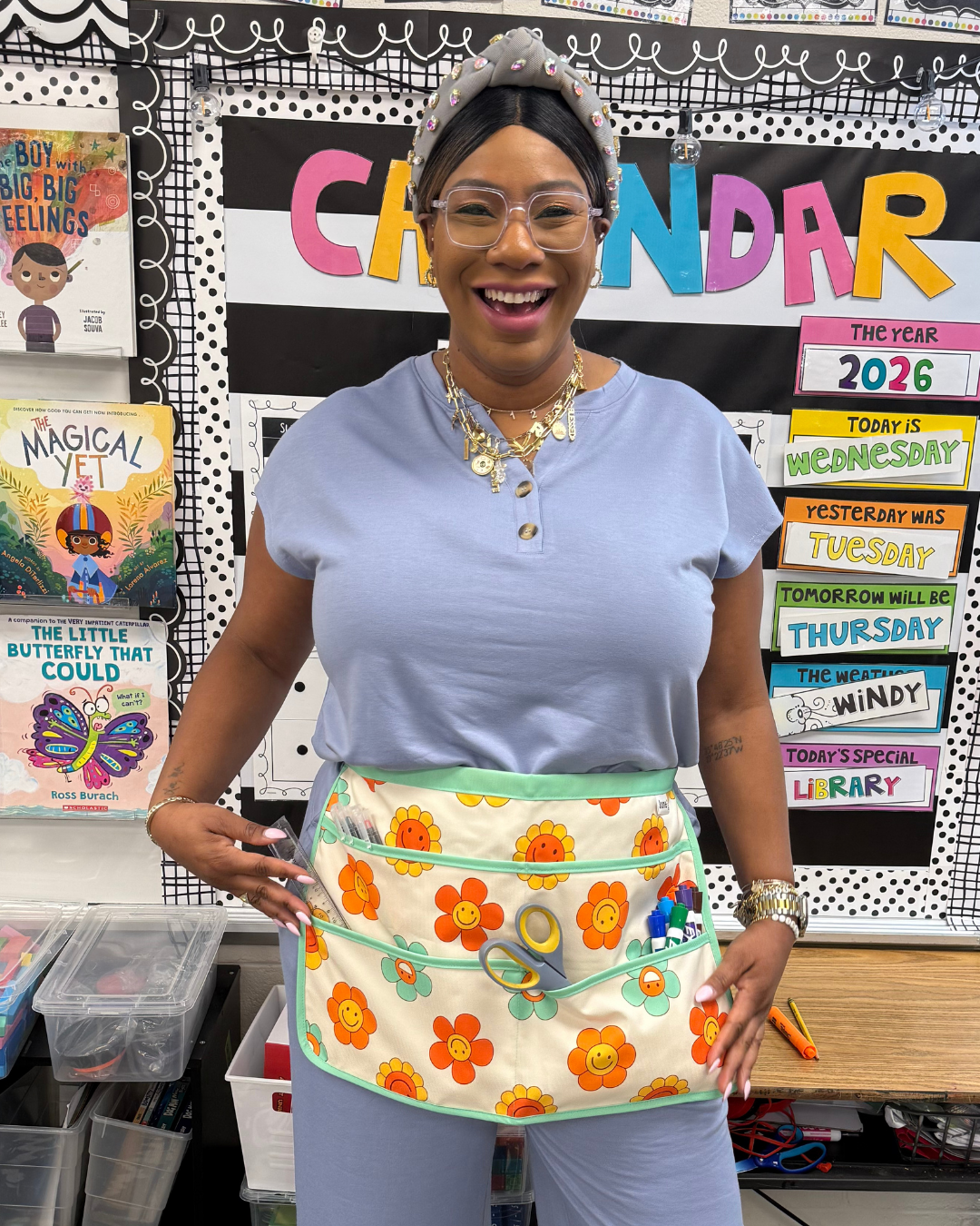 Happy Flowers Print Apron