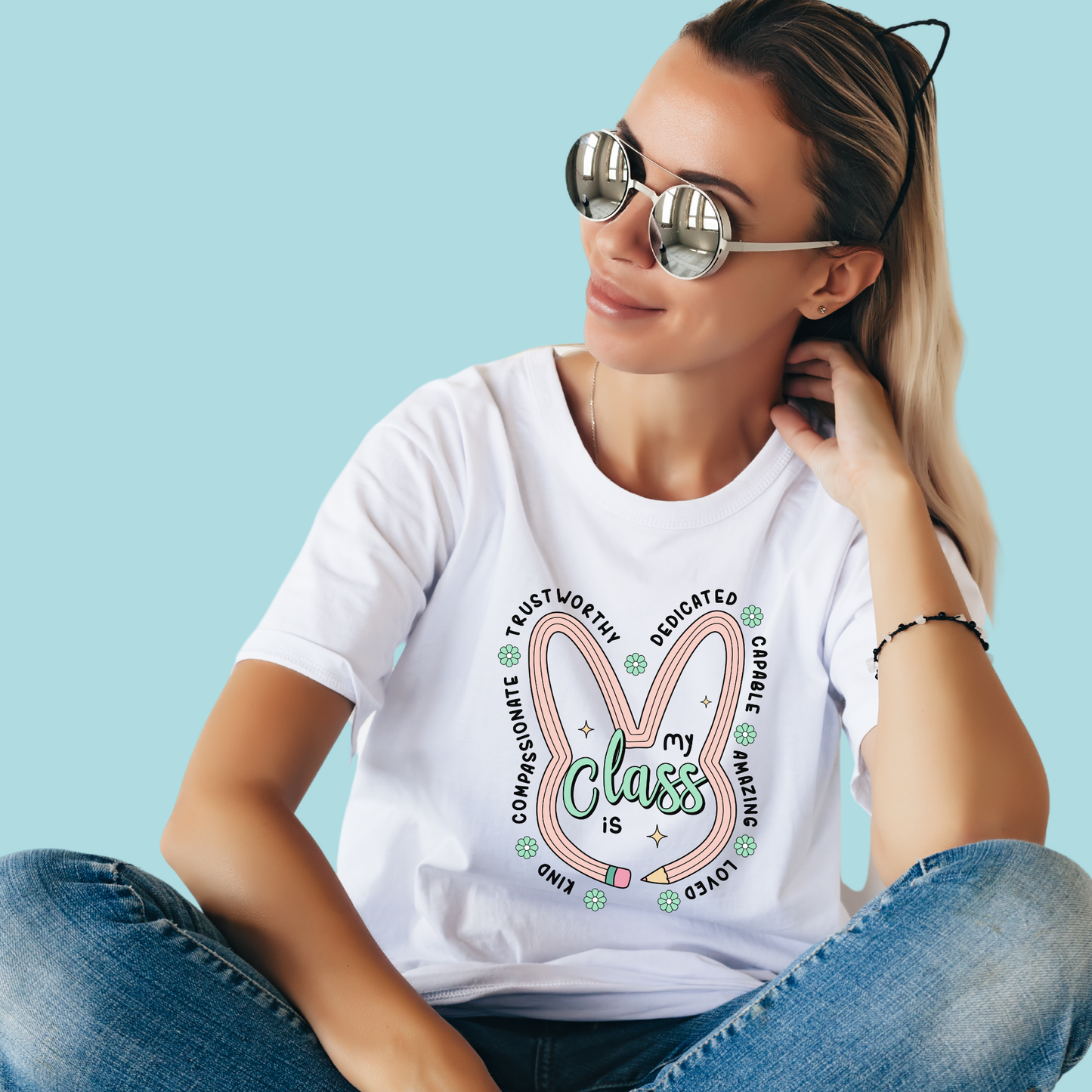 My Class Affirmation Bunny Tee-Black Print