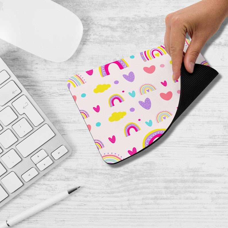 Vibrant Rainbow and Hearts Pattern Mouse Pad